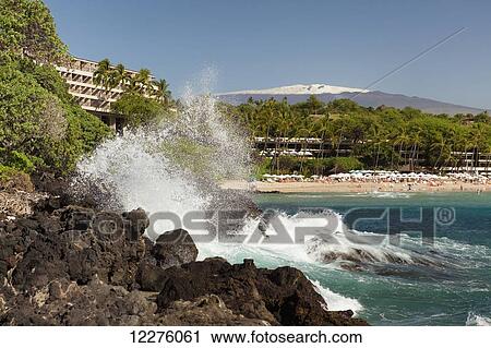 Beach in front of Mauna Kea Beach Hotel, snow capped Mauna Kea; Island of Hawaii, Hawaii, United States of America View Large Photo Image Stock Image - Beach in front of Mauna Kea Beach Hotel, snow capped Mauna Kea; Island of Hawaii, Hawaii, United States of America. Fotosearch