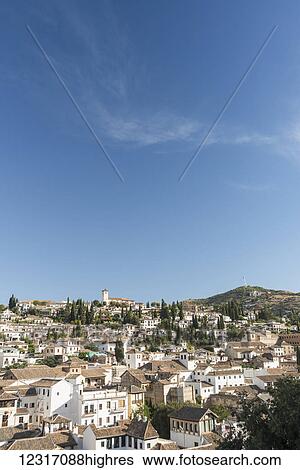 Stock Photograph - Beautiful view of Albaicin neighborhood and Sacromonte; Granada, Andalucia, Spain. Fotosearch