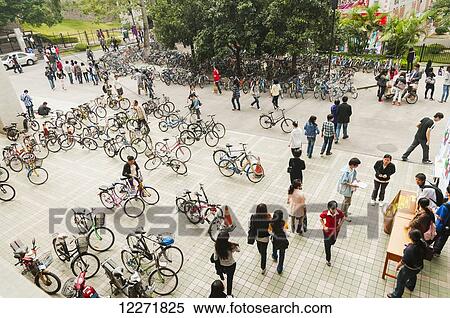 Stock Photography - Bicycle parking near to the University Restaurant; Xiamen, Fujian Province, China. Fotosearch