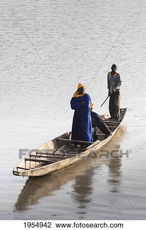 Stock Image - Boat on the Niger River in Mopti, Mali. Fotosearch