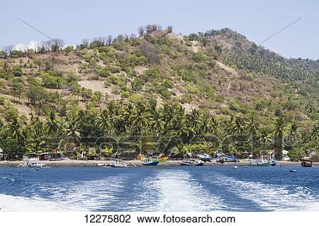 Stock Image - Boats in the harbour, Bangsal, Lombok, West Nusa Tenggara, Indonesia. Fotosearch