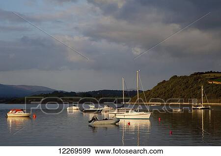 Boats moored on the tranquil water View Large Photo Image Stock Photo - Boats moored on the tranquil water. Fotosearch
