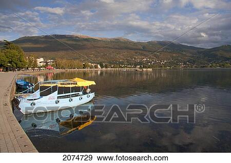 Stock Photo - Boats On Ohrid Lake, Ohrid, Macedonia. Fotosearch