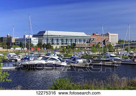 Stock Photograph - Boats on the waterfront; Thunder Bay, Ontario, Canada. Fotosearch