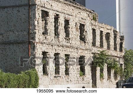 Stock Photography - Bombed Out Building, Mostar, Herzegovina-Neretva, Bosnia And Herzegovina. Fotosearch