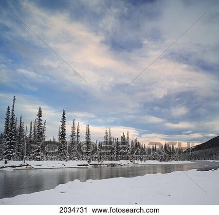 Bow River At Castle Junction In Winter, Banff National Park, Alberta View Large Photo Image Stock Image - Bow River At Castle Junction In Winter, Banff National Park, Alberta. Fotosearch