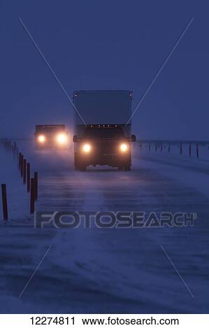 Box Van driving on road in blowing snow, Prudhoe Bay Oil Field, North Slope, Arctic Alaska, winter View Large Photo Image Stock Image - Box Van driving on road in blowing snow, Prudhoe Bay Oil Field, North Slope, Arctic Alaska, winter. Fotosearch