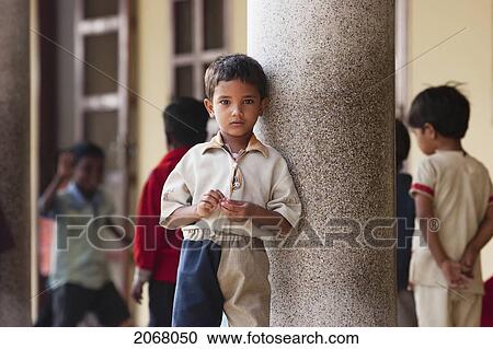 Stock Image - Boy At The School Attached To The Indosan Nipponji Japanese Temple, Bodhgaya, Bihar, India. Fotosearch