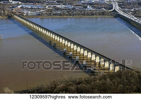 Stock Photograph - Bridge crossing Susquehanna River; Harrisburg, Pennsylvania, United States of America. Fotosearch