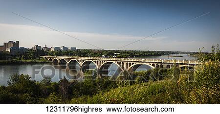 Bridge crossing the South Saskatchewan River; Saskatoon, Saskatchewan, Canada View Large Photo Image Stock Photograph - Bridge crossing the South Saskatchewan River; Saskatoon, Saskatchewan, Canada. Fotosearch