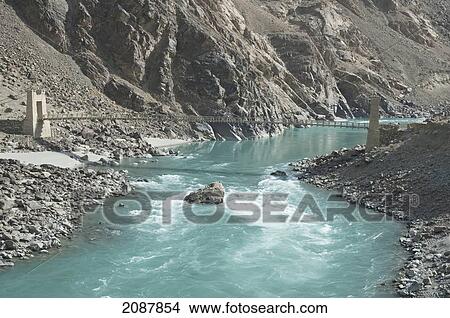 Bridge Over The Shyok River, Northern Areas, Pakistan View Large Photo Image Picture - Bridge Over The Shyok River, Northern Areas, Pakistan. Fotosearch