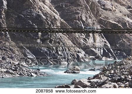 Stock Photo - Bridge Over The Shyok River, Northern Areas, Pakistan. Fotosearch