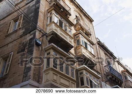 Building With Enclosed Balconies, Vittoriosa (Birgu), Malta View Large Photo Image Stock Image - Building With Enclosed Balconies, Vittoriosa (Birgu), Malta. Fotosearch
