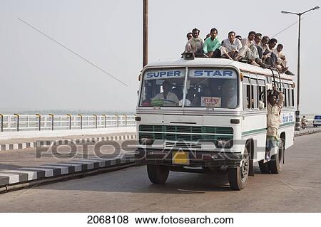 Stock Photo - Bus On The Mahatma Gandhi Seti (Bridge), Patna, Bihar, India. Fotosearch
