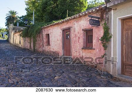 Stock Image - Calle De Los Suspiros, Colonia, Uruguay. Fotosearch