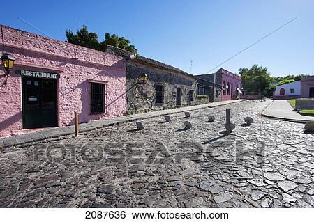 Stock Photograph - Calle Misiones De Los Tapes, Colonia, Uruguay. Fotosearch