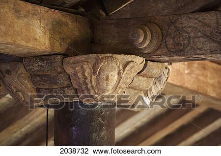 Stock Image - Carved Wooden Angels In The Mestizo-Baroque Style On An Original Support Beam Of The Jesuit Mission Of Santa Ana De Velasco, Santa Cruz Department, Bolivia. Fotosearch