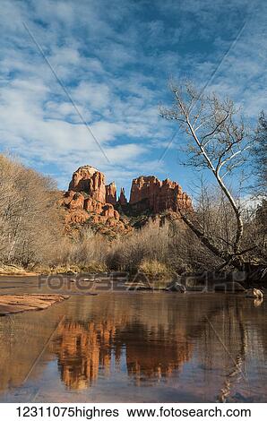 Cathedral rock reflection; Sedona, Arizona, United States of America View Large Photo Image Stock Photograph - Cathedral rock reflection; Sedona, Arizona, United States of America. Fotosearch