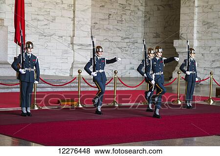 Stock Photo - Changing of the guard at the Chiang Kai-shek Memorial Hall; Taipei, Taiwan. Fotosearch