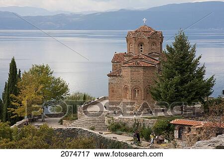 Stock Photo - Church Of St. Jovan (St. John The Theologian) At Kaneo And Ohrid Lake At Sunset, Ohrid, Macedonia. Fotosearch