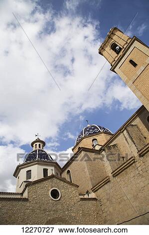 Church with decorative dome and bell tower; Altea, Spain View Large Photo Image Stock Photo - Church with decorative dome and bell tower; Altea, Spain. Fotosearch