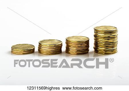 Close up of a row of stacked coins (Loonies) on a white background, getting higher on each stack; Calgary, Alberta, Canada View Large Photo Image Stock Photograph - Close up of a row of stacked coins (Loonies) on a white background, getting higher on each stack; Calgary, Alberta, Canada. Fotosearch