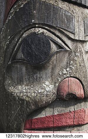 Stock Photograph - Close up of a Tlingit Eagle totem pole, Petersburg, Southeast Alaska, USA. Fotosearch