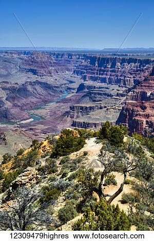 Stock Photograph - Colorado River below, South Rim, Grand Canyon National Park, UNESCO World Heritage Site; Arizona, United States of America. Fotosearch