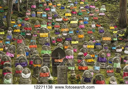 Stock Photo - Colourful image of Japanese temple tombstones; Kyoto, Japan. Fotosearch