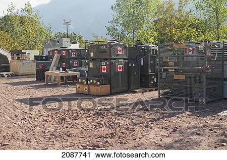 Stock Image - Containers In Canada's Dart (Disaster Assistance Response Team) Camp After The 8 October 2005 Earthquake, Garhi Dopatta, Azad Jammu & Kashmir, Pakistan. Fotosearch