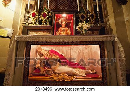 Stock Photograph - Corpse Of St. Lucia In St. Marija Cathedral Inside The Citadel, Victoria (Rabat), Gozo Island, Malta. Fotosearch