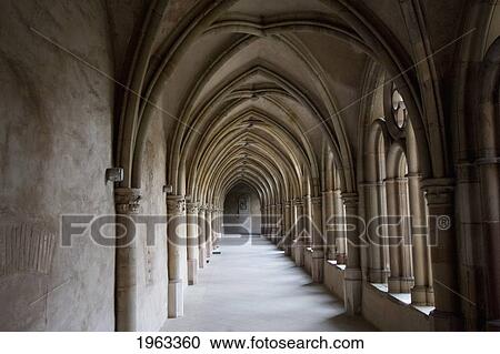 Stock Image - Corridor In The Cloister Of St. Peter's Cathedral, Trier, Rhineland-Palatinate, Germany. Fotosearch