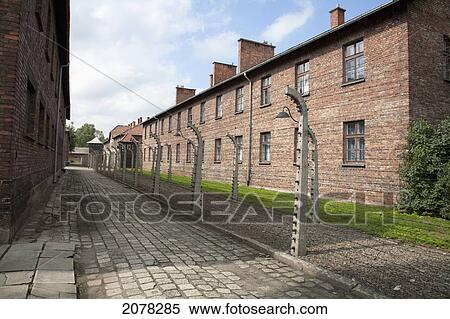 Stock Photography - Corridor Of Electrified Barbed Wire Fences Separating The Prison Camp From The Administrative Offices, Auschwitz Concentration Camp, Oswiecim, Malopolska, Poland. Fotosearch