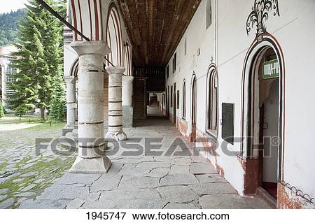 Corridor, Rila Monastery, Blagoevgrad, Bulgaria View Large Photo Image Stock Photo - Corridor, Rila Monastery, Blagoevgrad, Bulgaria. Fotosearch