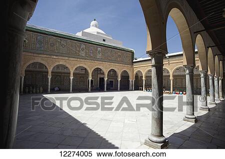 Courtyard, Zaouia of Sidi Sahab (Mosque of the Barber); Kairouan, Tunisia View Large Photo Image Stock Photography - Courtyard, Zaouia of Sidi Sahab (Mosque of the Barber); Kairouan, Tunisia. Fotosearch