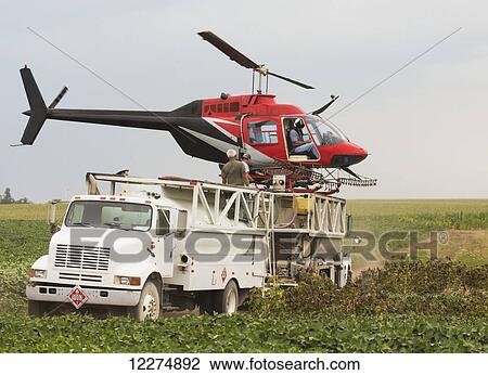 Crop dusting helicopter landed on top of tank truck refilling for another flight; Iowa, United States of America View Large Photo Image Stock Image - Crop dusting helicopter landed on top of tank truck refilling for another flight; Iowa, United States of America. Fotosearch