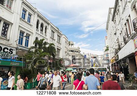 Stock Photo - Crowded Zhong Shan Road; Xiamen, Fujian province, China. Fotosearch