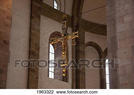 Stock Image - Crucifix Hanging In The Transept Of The Speyer Cathedral, (Officially The Imperial Cathedral Basilica Of The Assumption And St Stephen), Speyer, Germany. Fotosearch