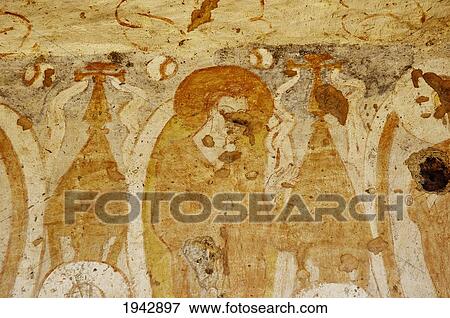 Stock Photo - Details Of A Fresco On The Ceiling Of A Chamber Adjacent To The Niche Of The Small Buddha (Destroyed By The Taliban In 2001) In Bamiyan, Bamian Province, Afghanistan. Fotosearch