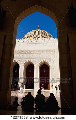Stock Photo - Dome and archway, Sultan Qaboos Grand mosque; Muscat, Oman. Fotosearch