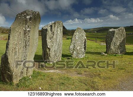 Stock Photograph - Drombeg stone circle near Glandore on the Wild Atlantic Way, West Cork; County Cork, Ireland. Fotosearch