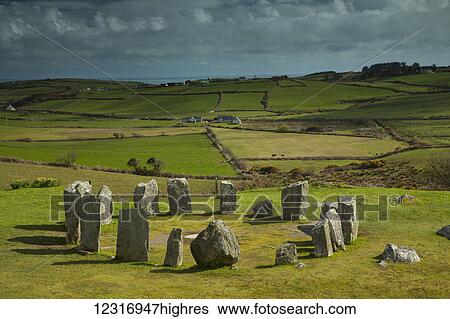 Stock Photograph - Drombeg stone circle near Glandore on the Wild Atlantic Way, West Cork; County Cork, Ireland. Fotosearch