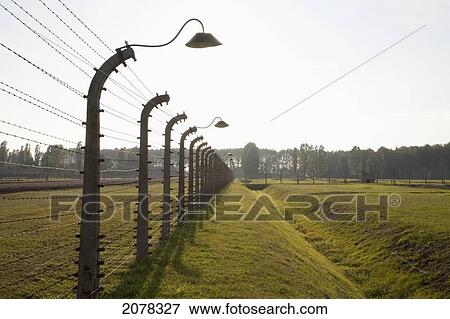 Electrified Barbed Wire Fence Separating Sections Of The Auschwitz-Birkenau Concentration Camp, Oswiecim, Malopolska, Poland View Large Photo Image Stock Photo - Electrified Barbed Wire Fence Separating Sections Of The Auschwitz-Birkenau Concentration Camp, Oswiecim, Malopolska, Poland. Fotosearch
