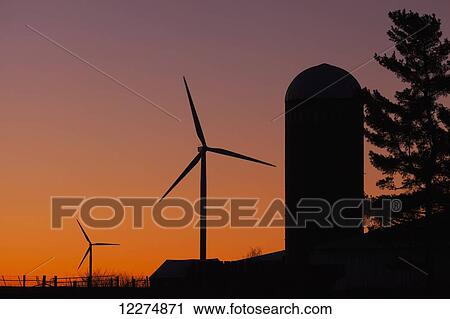 Elk Wind Energy Farm and silo at sunrise, near Edgewood; Iowa, United States of America View Large Photo Image Stock Image - Elk Wind Energy Farm and silo at sunrise, near Edgewood; Iowa, United States of America. Fotosearch