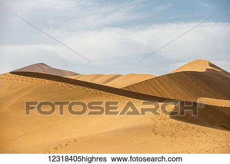 Endless sand waves and human foot traces on a sand dune of Namib Desert; Namibia View Large Photo Image Stock Photograph - Endless sand waves and human foot traces on a sand dune of Namib Desert; Namibia. Fotosearch