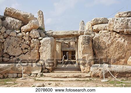 Stock Image - Entrance To The South Temple In The Mnajdra Megalithic Temple Complex, Malta. Fotosearch