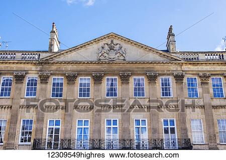 Stock Photograph - Facade of a building with beautiful architecture; Bath, Somerset, England. Fotosearch