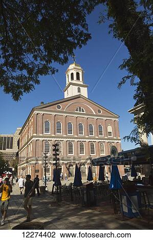 Stock Image - Faneuil Hall at Quincy Market, the site of independence meetings during the Revolutionary War; Boston, Massachusetts, United States of America. Fotosearch