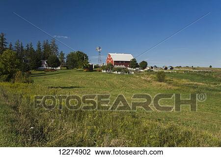 Farm with red barn and windmill, near Edgewood; Iowa, United States of America View Large Photo Image Stock Image - Farm with red barn and windmill, near Edgewood; Iowa, United States of America. Fotosearch