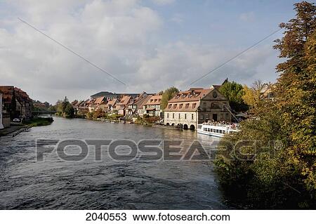 Stock Image - Fishermen's Cottages In Klein-Venedig Along The Regnitz River, Bamberg, Bavaria, Germany. Fotosearch